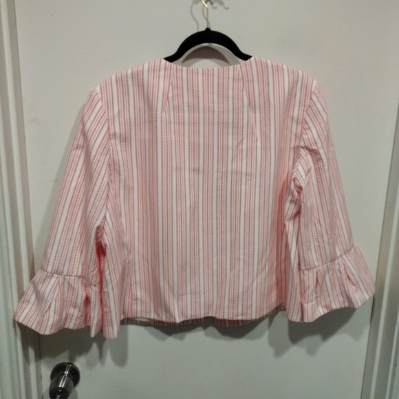 Nine West Women's Red & White Striped Ruffle Sleeve Blazer Jacket Sz 14 Career - Picture 8 of 8